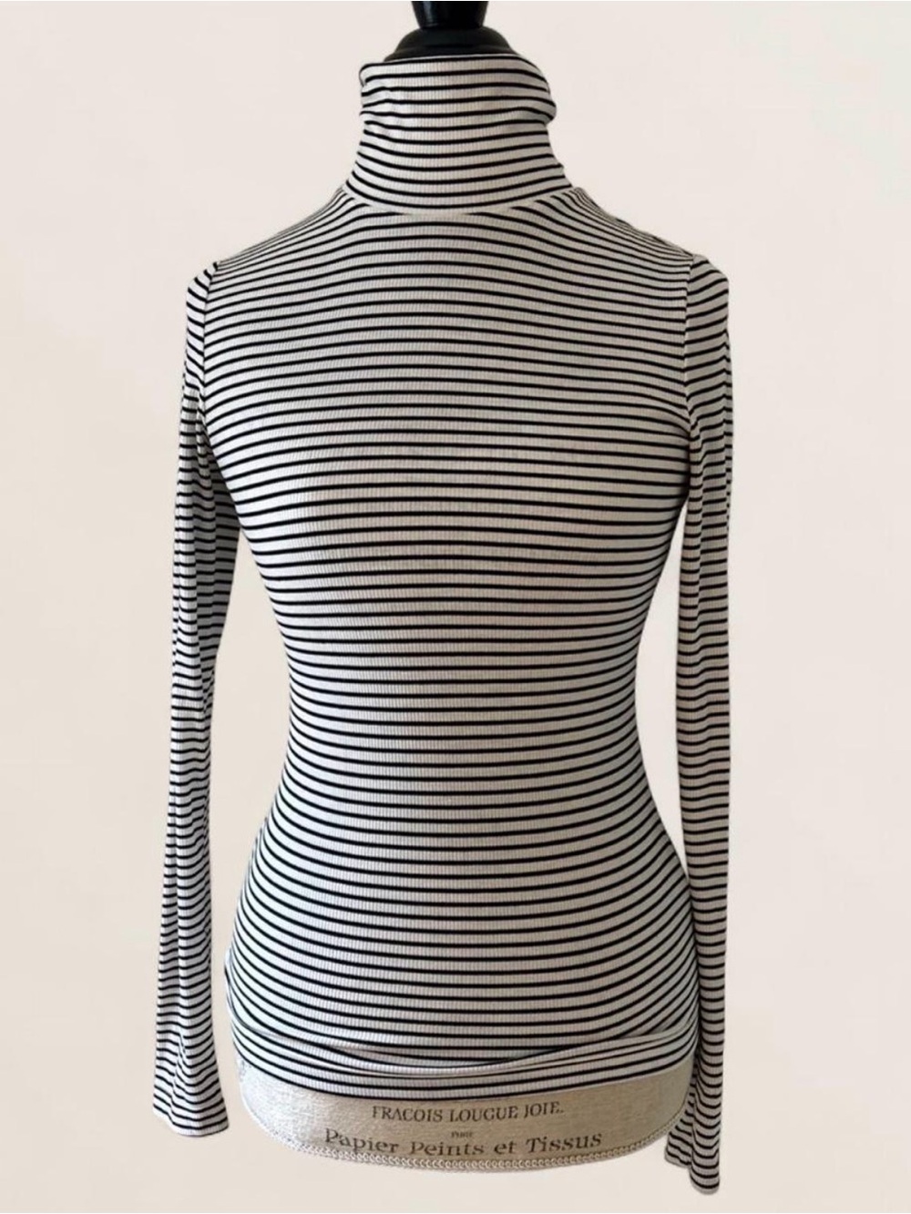 Black & White Striped Turtleneck Long Sleeve Top